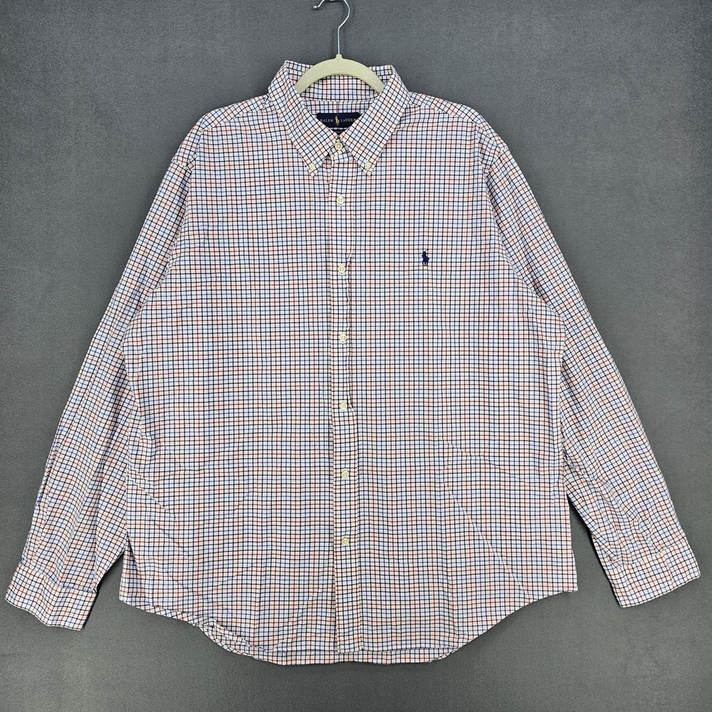 Ralph Lauren Shirt Mens‎ 2XL White Red Check Classic Fit Button Down Long Sleeve
